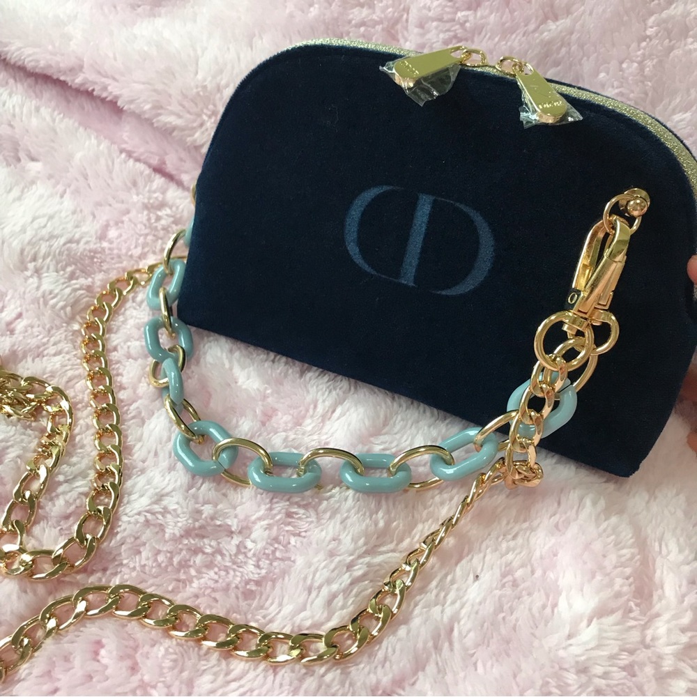 Dior Beauty Velvet Blue Crossbody with acrylic chain